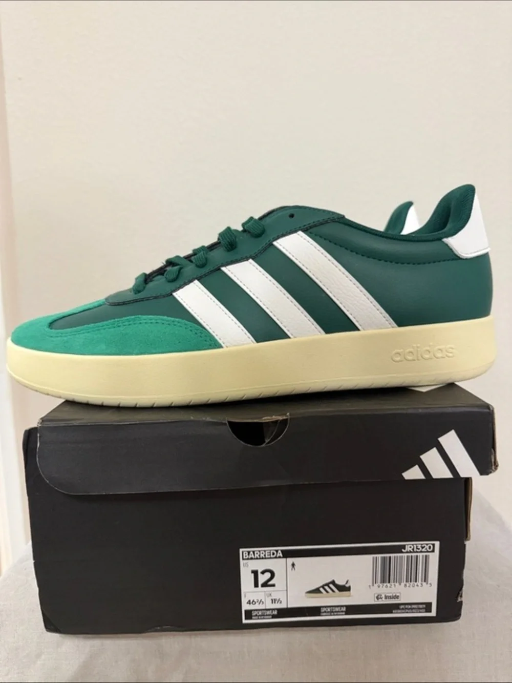 adidas Green and White Barreda Low-Top Sneaker